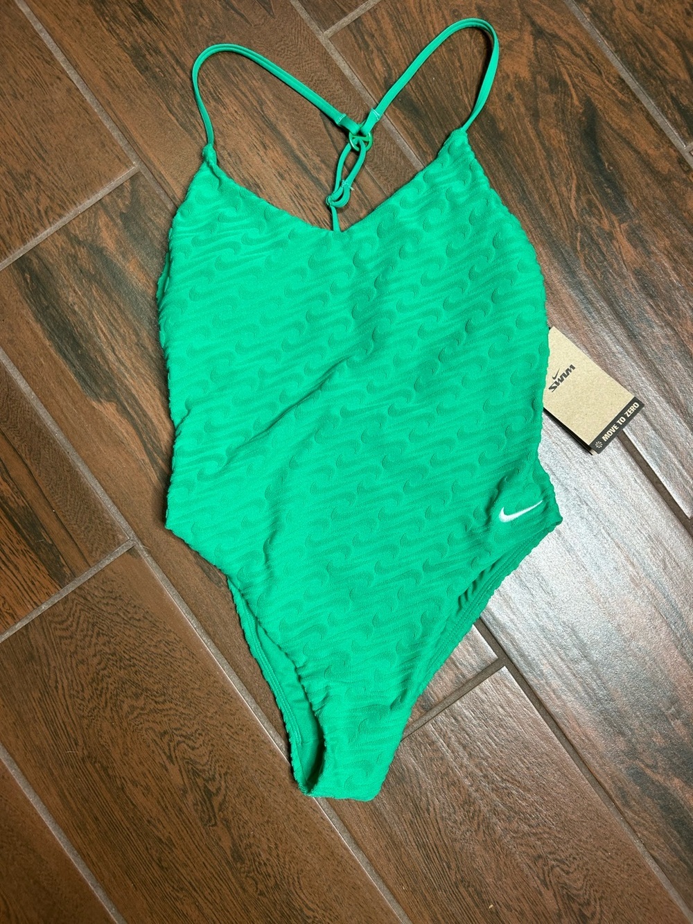 Nike Green Textured One Piece Swimsuit Women’s Y Back Terry Swimwear Small
